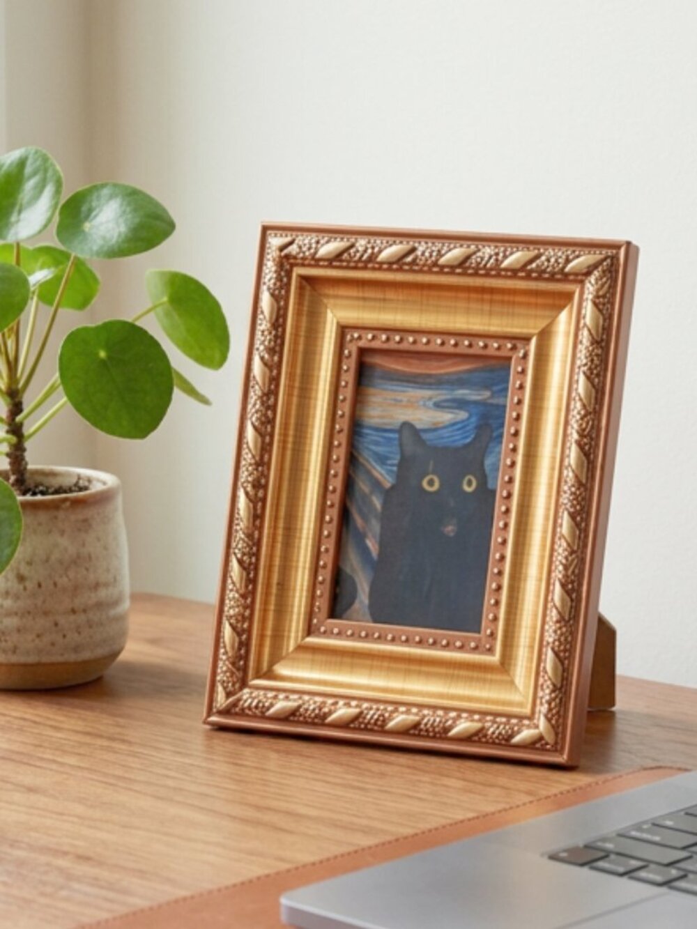 Handmade Mini Framed Print - Edvard Munch The Scream Black Cat 4.75x3.75"